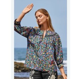 Johnny Was Multicolor Floral Cotton Poplin Blouse